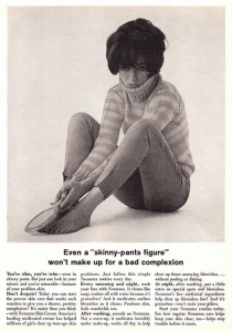 1963 Noxzema ad, Skinny-Pants Figure Won't Make Up for a Bad Complexion, uploaded by Classic Film on Flickr, licensed under Creative Commons